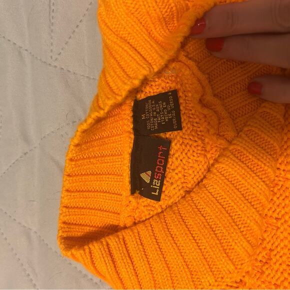 Vintage LizSport Cable Knit Sweater – Bright Orange – Size M – 100% Cotton - Picture 3 of 7